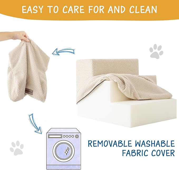 Dog Stairs for Small Dogs & Cats, 3-Step Non-Slip Pet Steps for Couch Sofa and Chair, Beige, 13.6" H