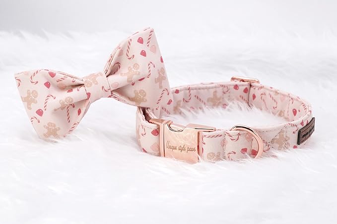 Unique style paws Dog Collar, Pet Collar Dog Bowtie Gift for Girl or Boy Dogs, Christmas Gingerbread Man Adjustable Dog Collar for XX-Small Dogs