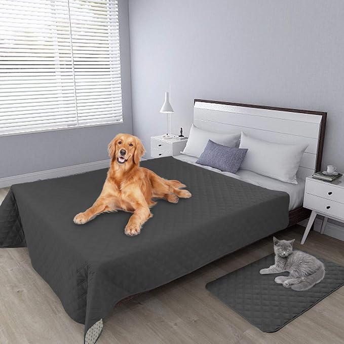 Easy-Going 100% Waterproof Dog Bed Cover Furniture Protector Sofa Cover Non-Slip Washable Reusable Incontinence Bed Underpads for Pets Kids Children Dog Cat(86X82 in,Dark Gray)