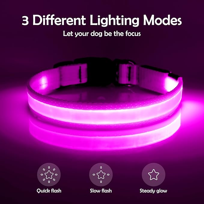 VIZPET LED Dog Collar, Light Up Dog Collar Adjustable USB Rechargeable Super Bright Safety Light Glowing Collars for Dogs (Purple, X-Large[22.83-27.55 inch/58-70cm])