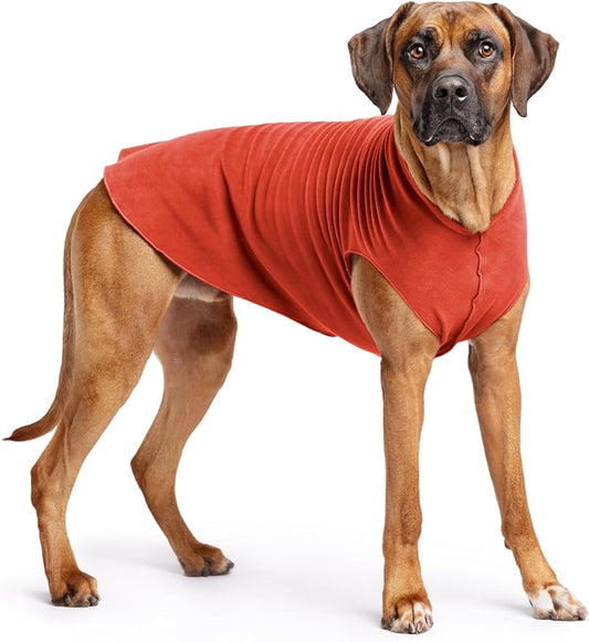 Stretch Fleece Dog Coat, Stretchy Pet Sweater, Machine Washable Pullover for Winter and Fall, Paprika, 26