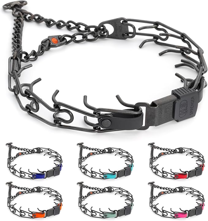 Herm Sprenger Black Stainless Steel Dog Collar with Quick Release ClicLock Buckle and Biothane Insert Training Collar Made in Germany (Black, 23in x 3.2mm(Neck Size up to19-20in))