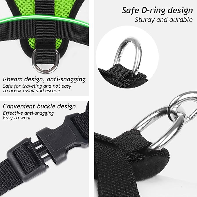 shudyear Dog Walking Chest Harness and Leash, Anti-Escape Adjustable Soft Mesh Dog Leash and Harness Set for Small Dog and Puppies, Vest for Medium Sized Dogs (Green, XL)