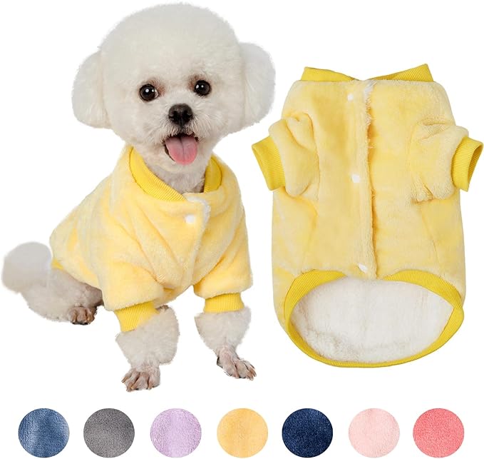 FabriCastle Dog Sweater, Small Dog Clothes for XS to XL Dogs Girl & Boy, Ultra Soft and Warm Cat Coat, Winter Pet Jacket, Doggy Apparel Costumes, Fleece Puppy Outfits Snap On (Yellow, Large)