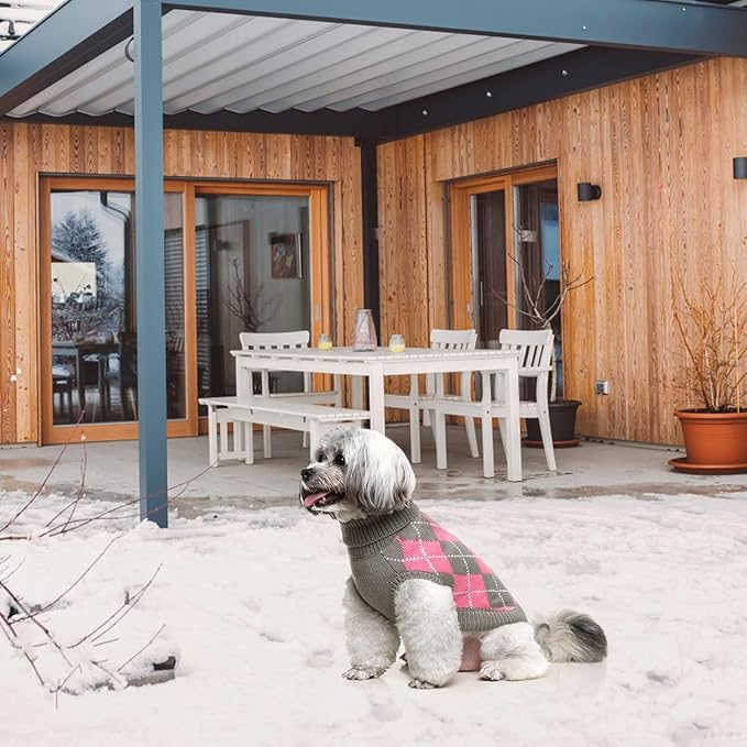 PAWCHIE Classic Dog Sweater Knit Turtleneck, Plaid Knitwear Sweaters, Warm Clothes for Small Dogs