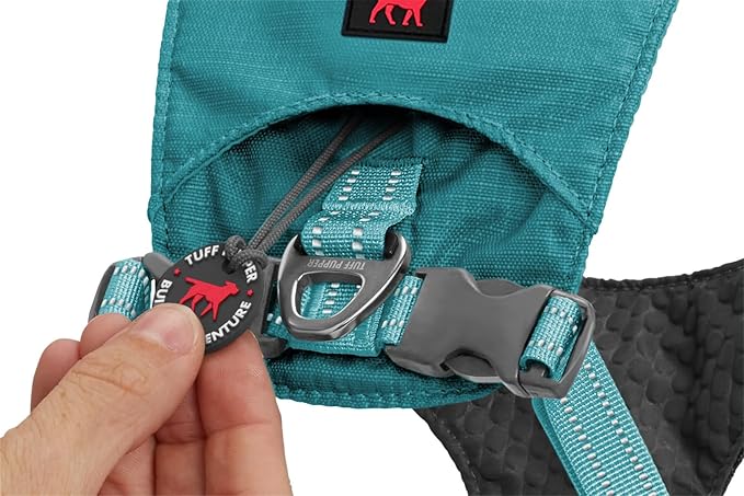 Tuff Pupper Lightweight Dog Harness for Walking | Front & Back Leash Clips | 4-Way Adjustable Fit | Reflective Trim | Easy On/Off Buckles | Lightweight & Breathable | No Pull Design (XXS, Teal)