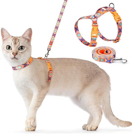 Dooradar Cat Harness and Leash, Escape Proof Adjustable Kitten Vest, Lightweight Soft Pet Straps, Easy Wearing for Small Medium Kitty Safe Walking Travel Control, Orange & Blue, M