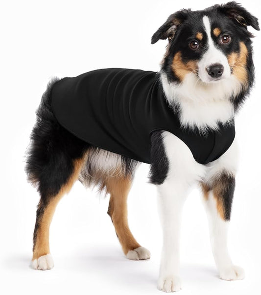Stretch Fleece Dog Coat, Stretchy Pet Sweater, Machine Washable Pullover for Winter and Fall, Black, 14