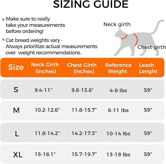 Cat Harness and Leash Escape Proof Medium Kitten Harness Bengal Cat Vest for Walking Travel, Orange, M