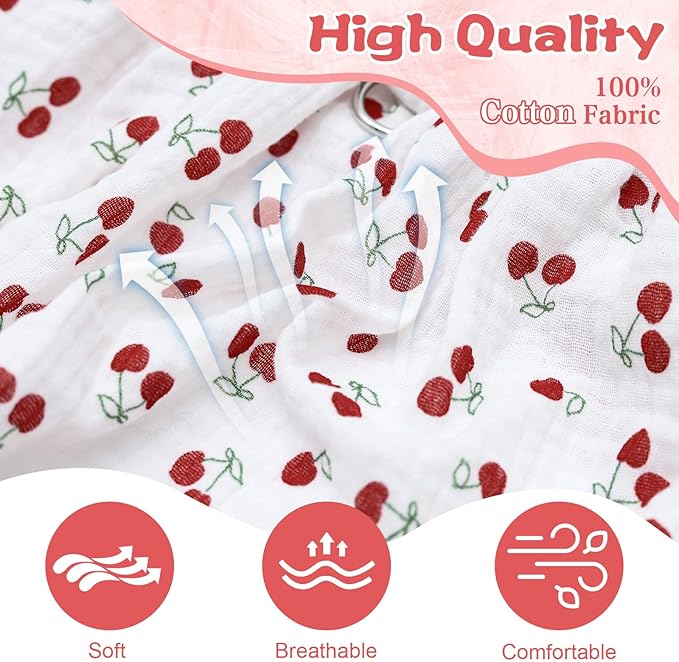 CuteBone Cotton Dog Dress Cherry with Leash Ring & Sleeve Ruffles, Soft & Breathable, Stylish Pet Clothes Outfit for Small Dogs, Comfortable & Easy to Wear CFX01S