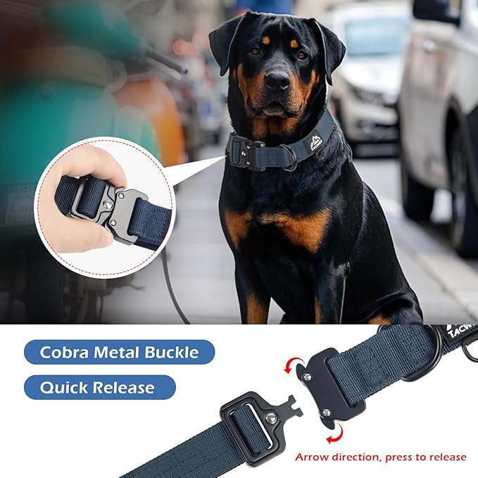 Heavy Duty Dog Collars for Medium and Large Dogs - Adjustable, Chew Proof Nylon Collar with Metal Quick Release Buckle and D-Ring for Dog Tags (Navy Blue, L)