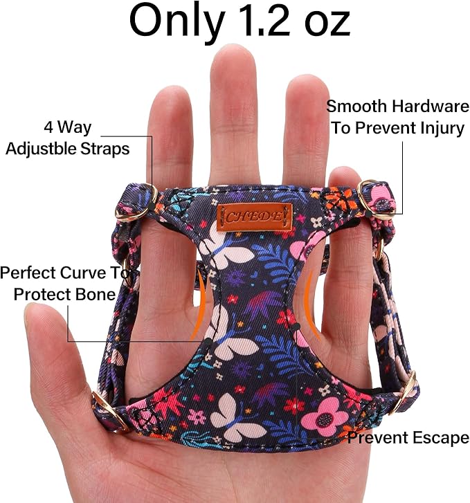 CHEDE No Pull Floral Pattern Dog Harness- Lightweight and Soft Dog Harness, Adjustable Small Dog Harness and Leash Set, with Dog Leash, Suitable for Puppy Small and Medium-Sized Dog