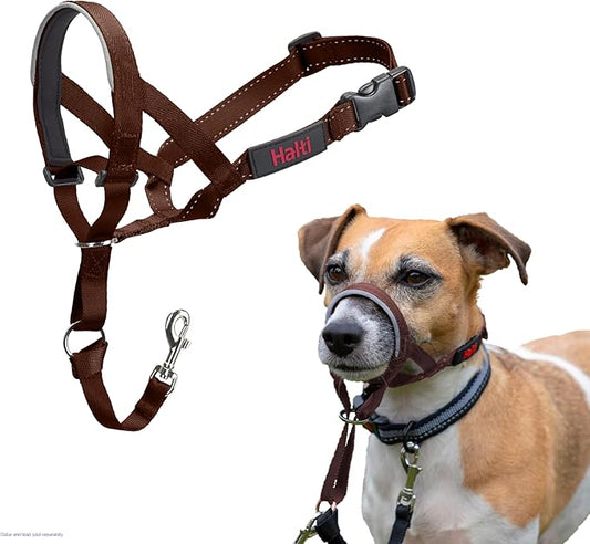 HALTI Headcollar - to Stop Your Dog Pulling on The Leash. Adjustable, Reflective and Lightweight, with Padded Nose Band. Dog Training Anti-Pull Collar for Small Dogs (Size 1, Deep Walnut)