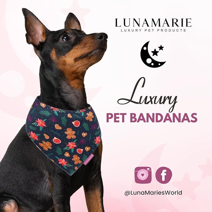 Luxury Pet Birthday Bandanas -Premium & Silky Poly Fabric | 100% Handmade | Custom Shape Dual Layered (Gingerbread & Figs, Small)