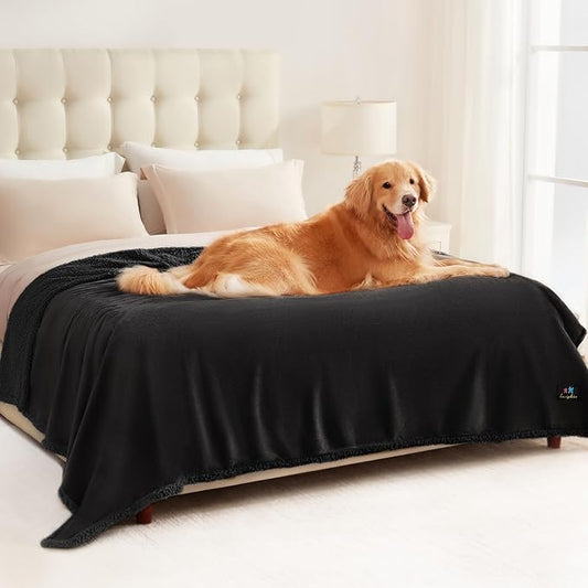 Luciphia Waterproof Blanket for Large Dogs Liquid Proof Furniture Protector Washable Pet Reversible Bed Cover for Couch Soft Sherpa Fleece Cat Blankets for Small Medium Black X-Large（85" x 57"）