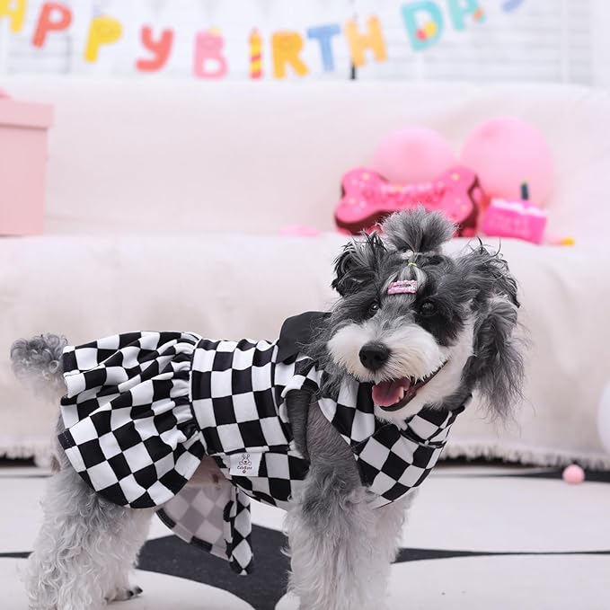 CuteBone Turtleneck Dog Velvet Dress Puppy Skirt Costume Pet Clothes Cat Apparel with Bow Hair Rope for Small Dogs CVD15M