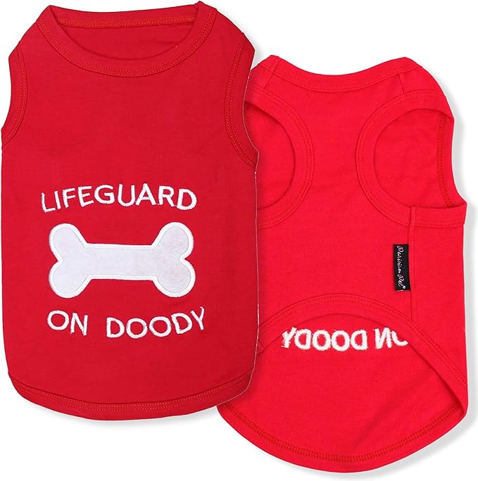 Parisian Pet Dog Tshirt - Embroidered “ Lifeguard on Doody “ Boy Dogs Apparel - Pure Cotton and Lightweight Dog Clothes - Red Doggy Tee Shirts - Machine Washable Shirt for Large Dogs - XL3