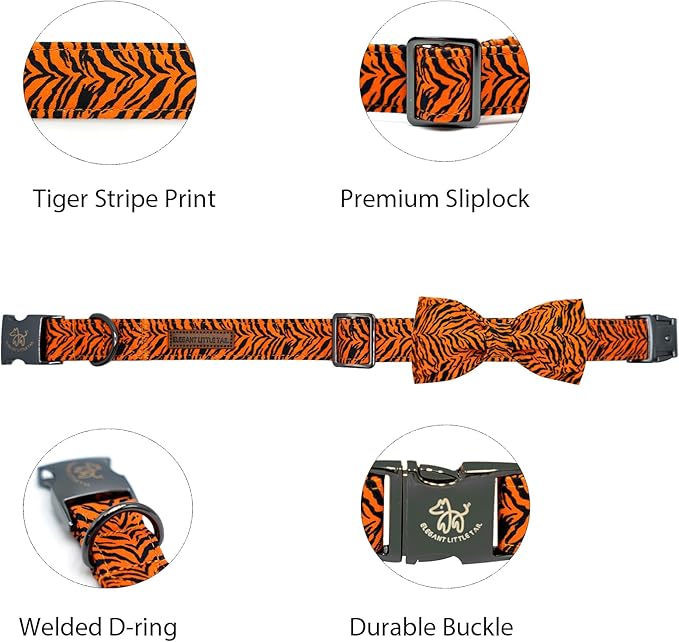Elegant little tail Dog Collar, Tiger Print Pet Collar Fashion Boy Dog Collars Durable Metal Buckle Dog Collars Cotton Pet Adjustable Dog Collars for Small Puppy