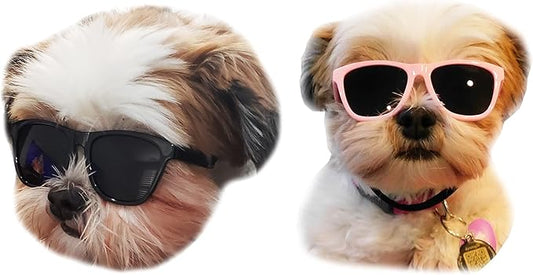 G014 Dog Cat Pet 80s Sunglasses Goggles for Small Breeds up to 15lbs (2-Pack Black+Pink)