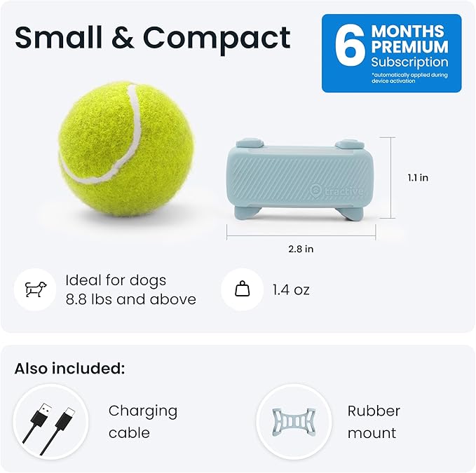 Tractive GPS Dog Tracker (2025 Release with Free 6 Month Subscription) | Real-time Pet Location Tracker | Health & Wellness Alerts | Virtual Fence for Dogs | Bark Monitoring (Mint)