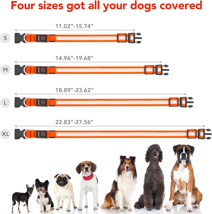 Vizpet LED Dog Collar, Light Up Dog Collar Adjustable USB Rechargeable Super Bright Safety Light Glowing Collars for Dogs(Medium,Orange)