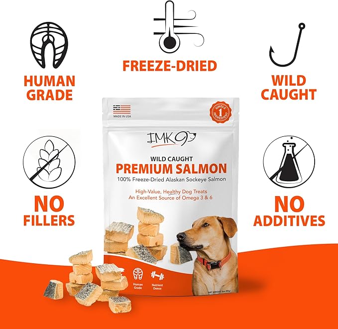 Freeze Dried Salmon Dog Treats – All Natural Dog Treats, Healthy Protein, High Value Training – Omega 3-6 Fish Oil - 100% Pure Fish with Skin, Wild Caught - Single Ingredient, Grain Free - Made in USA