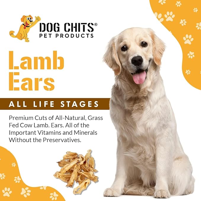Dog Chits Lamb Ears for Dogs - Dog and Puppy Chews | 15 Pack | Made in USA | All Natural Treats | Boiled and Baked with Nothing Added | Long Lasting Chew | Great for Dental Health | Low Odor