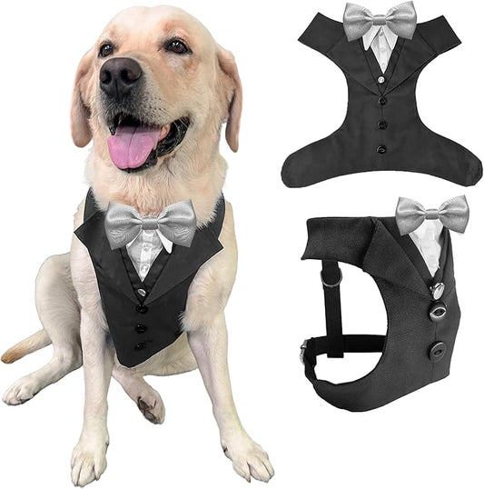 Dog Tuxedo for Wedding Outfit, Dog Suit and Tie Costumes for Birthday, Halloween, Cosplay, Christmas Party, Pet Formal Wear with Bowtie, Tux for Medium Large Dogs, Bulldog, Labrador, Husky