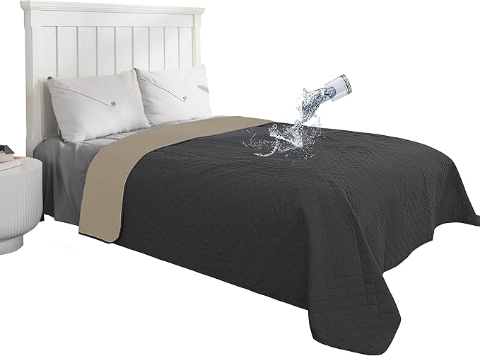 Easy-Going 100% Waterproof Dog Bed Cover Reversible Leak Proof Couch Cover Washable Sofa Cover Furniture Protector Blanket for Pets Kids Children Dog Cat (110x90 Inch, Dark Gray/Beige)