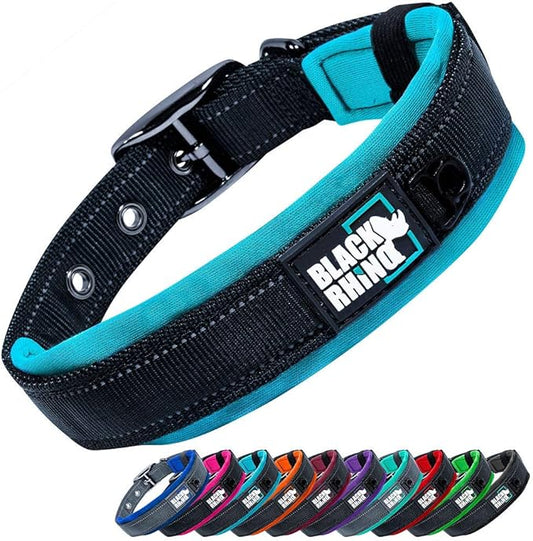 Black Rhino - The Comfort Collar Ultra Soft Neoprene Padded Dog Collar for All Breeds - Heavy Duty Adjustable Reflective Weatherproof (Small, Sport Blue/Bl)