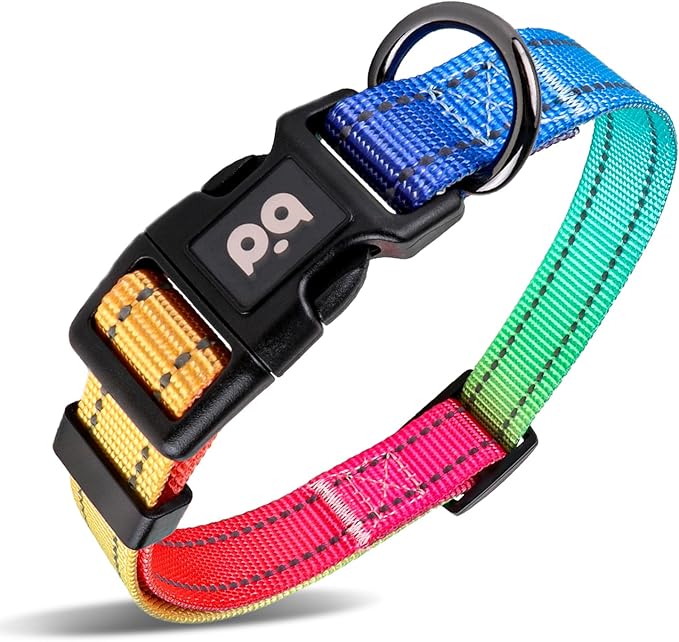 Dog Collar Cute Flower, Reflective Adjustable Basic Collars for Girl Female Small Medium Large Dogs Walking Running(X-Small,MultiRainbow)