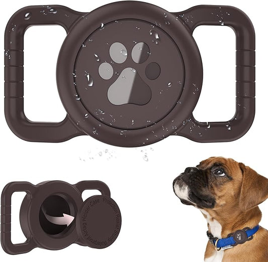 SANKALA Airtag Dog Collar Holder, [1 Pack] Waterproof Dog Airtag Holder, Silicone Full Body Covered Anti-Lost Protective Apple Air Tag Holder for Pet Collar - Fits All Width Collars, Coffee