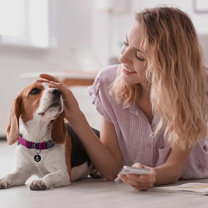 Cotton Soft Dog Collar, Quick Release Dog Collar with Buckle, Heavy-Duty Adjustable Pet Collar for XS Small Medium Large Dog, Colorfast Dog Collars with Removable Tag(XS, Rose Red)