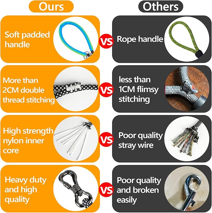 Long Dog Leash for Dog Training 10FT/15FT/20FT/30FT/40FT/50FT/100FT Reflective Leash with 2 Hooks, Heavy Duty Dog Lead for Large Medium Small Dogs Outside Walking Camping Yard, Black 50FT