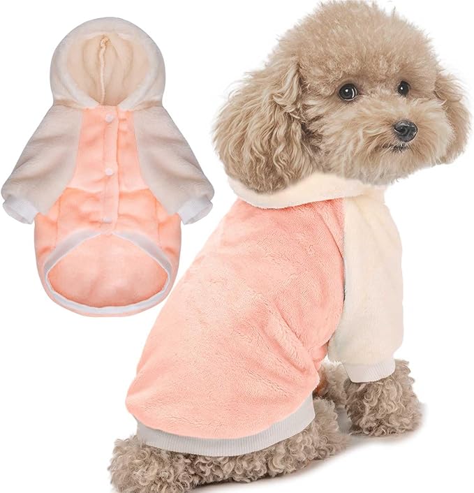 FabriCastle Dog Hoodie Sweater for Small Dogs Boy and Girl, Small Dog Clothes XS XXS Puppy Sweatshirt, Pet Outfit, Cat Clothing Super Soft Warm Snap On Closure (Peach-Cream, X-Large)