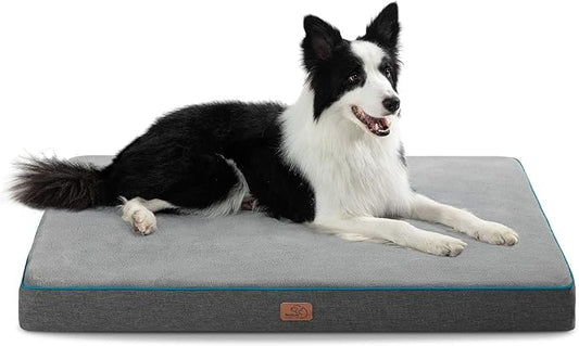 Bedsure Memory Foam Dog Crate Bed for Extra Large Dogs - XL Orthopedic Waterproof Pet Beds with Removable Washable Water-Resistant Cover and Nonskid Bottom - Plush Flannel Fleece Top Pet Mat, Grey