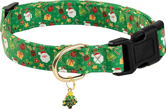 Green Christmas Dog Collar for Small Medium Large Dogs Special Design Cute Green Christmas Dog Collar for Girl Boy Dogs Soft Adjustable Christmas Trees Charm Puppy Collars for Male Dogs S