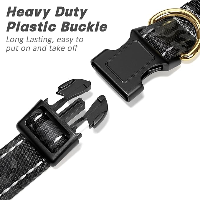 Reflective Dog Collar for Small Dogs Cats, Cute Camouflage Adjustable Heavy-Duty Nylon Puppy Collar for Boy and Girl Female, Soft Pet Accessories with Quick Release Buckle, Black