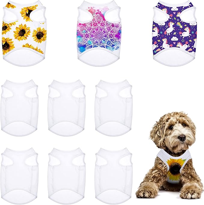 8 Pieces Sublimation Blank Dog Shirt, Heat Transfer Dog Apparel Pajamas, Heat Press Lightweight Puppy Vest, Cool Breathable Clothes for Small Medium Wearing(M)