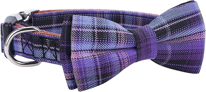 Faleela Soft &Comfy Bowtie Dog Collar,Detachable and Adjustable Bow Tie Collar,for Small Medium Large Pet (Purple, Large(Pack of 1))