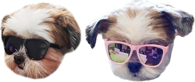 G014 Dog Cat Pet 80s Sunglasses Goggles for Small Breeds up to 15lbs (2-Pack Black+ Pink-Rose Pink Mirror)