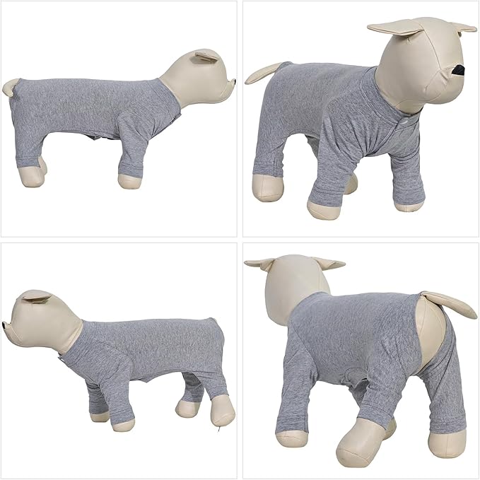 Lovelonglong Four Feet Dog Lightweight Pajamas, Pure Cotton Dog Jumpsuits 4 Legs Dog Onesies T-Shirt Stylish PJS Puppy Costume for Large Medium Small Dogs Gray XS