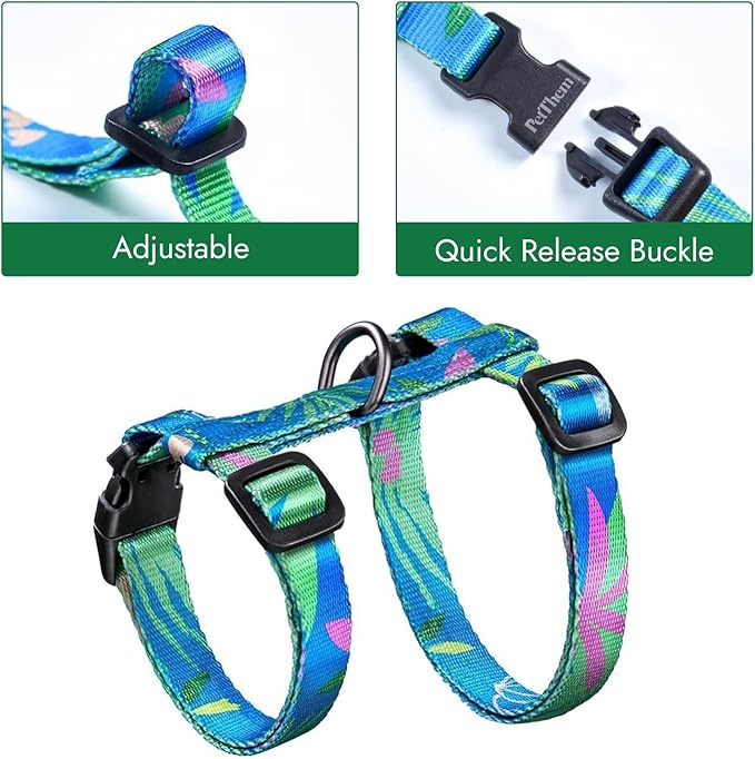 Cat Harness and Leash Set - Escape Proof Adjustable Cat Harness, Comfortable Soft Lightweight, Use Safe & Easy, Walking Travel Kitten Harness for Small Medium Large Cats (Hawaii Green)