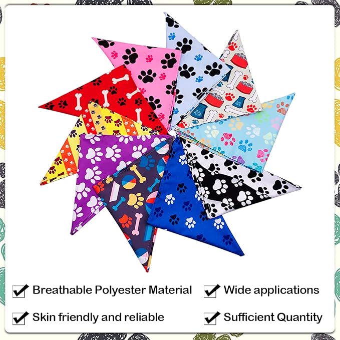 100PCS Small Dogs Bandanas Bulk Pet Summer Bandanas Paw Bone Pack Cat Kerchief Washable Triangle Bibs Head Scarves Scarfs Random Patterns for Boys and Girls Medium Puppies Grooming Accessories