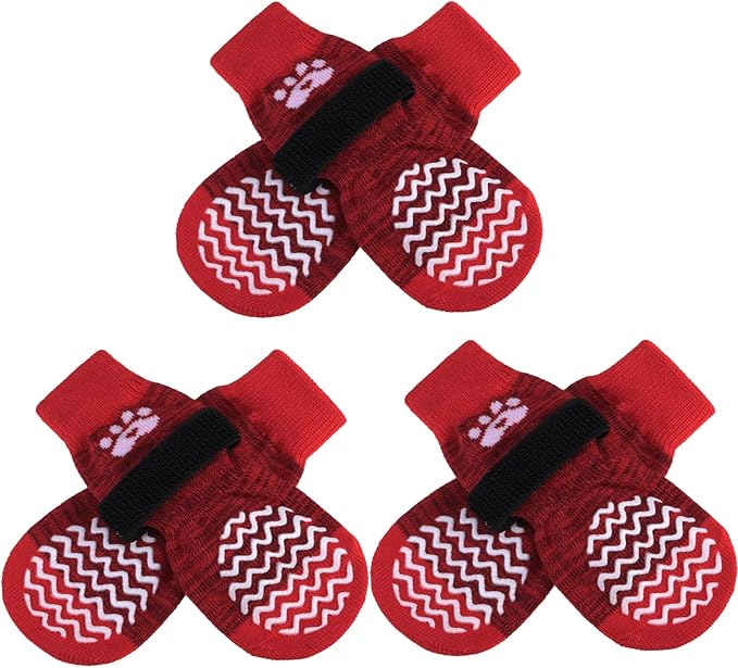 PUPTECK Non-Slip Dog Socks Double Sides Grips for Hardwood Floors Prevents Licking, Dog Shoes for Hot Pavement Booties for Senior Small Medium Large Dogs