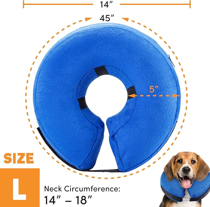 BENCMATE Protective Inflatable Collar for Dogs and Cats - Soft Pet Recovery Collar Does Not Block Vision (Large, Navy Blue)