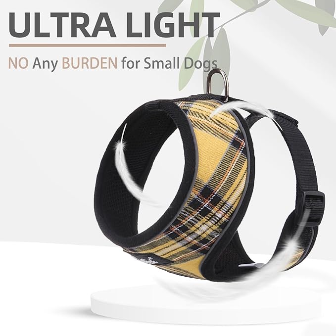 PUPTECK Soft Mesh Dog Harness and Leash Set Pet Puppy Cat Comfort Padded Vest No Pull Harnesses, Yellow, L