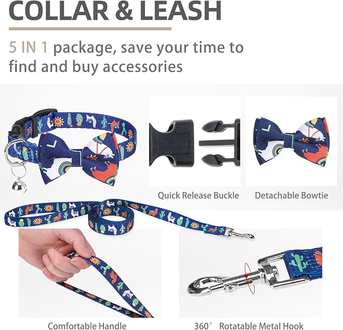 PUPTECK Adjustable Dog Harness Collar and Leash Set, Step in No Pull Pet Harness for Small Medium Dogs Puppy Cats Outdoor Walking, Soft Mesh Padded Reflective Vest Harnesses, Navy Blue Alpaca, S