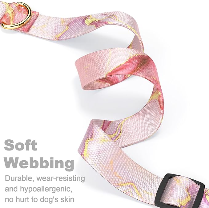 Rnivvi Dog Collar, Adjustable Dog Collar for Small Dogs, Cute Puppy Collar for Boy and Girl Dogs, Soft Heavy Duty Pet Collars with Quick Release Buckle for Walking Running, Pink Marble Collar