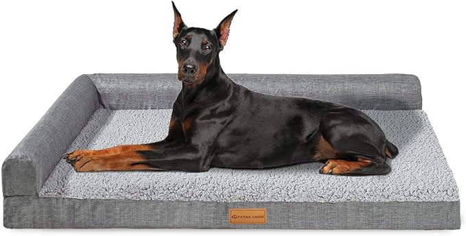 Patas Lague Orthopedic Jumbo Dog Bed for Extra Large Dogs 56''X40'', Waterproof L Shaped Jumbo Pet Sofa Beds with Removable Washable Cover, Soft Comfortable Pet Couch Mat with Nonskid Bottom, Grey